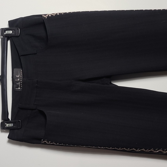NICOLE MILLER Collection Wool Embroidered Pants in Black Size Small - Picture 8 of 15